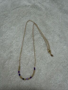 Gold Chain Necklace with Purple Beads